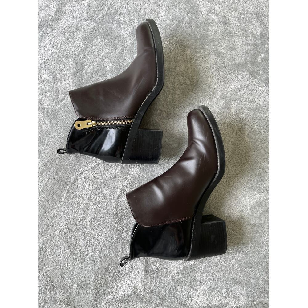 Zara Two Toned Ankle Boots EU 40 US 9 Brown Black‎ Zipper Moto Stacked Heel - Picture 9 of 14